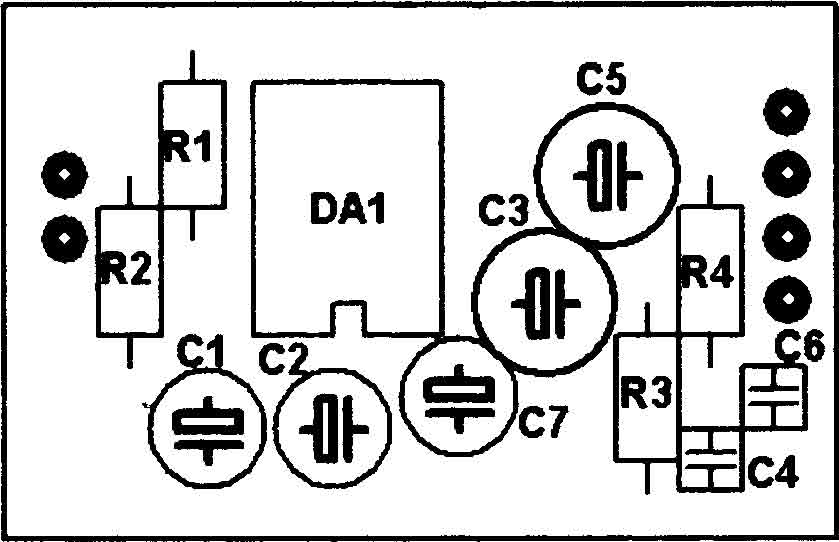 TDA2822M Схема расположения элементов на плате