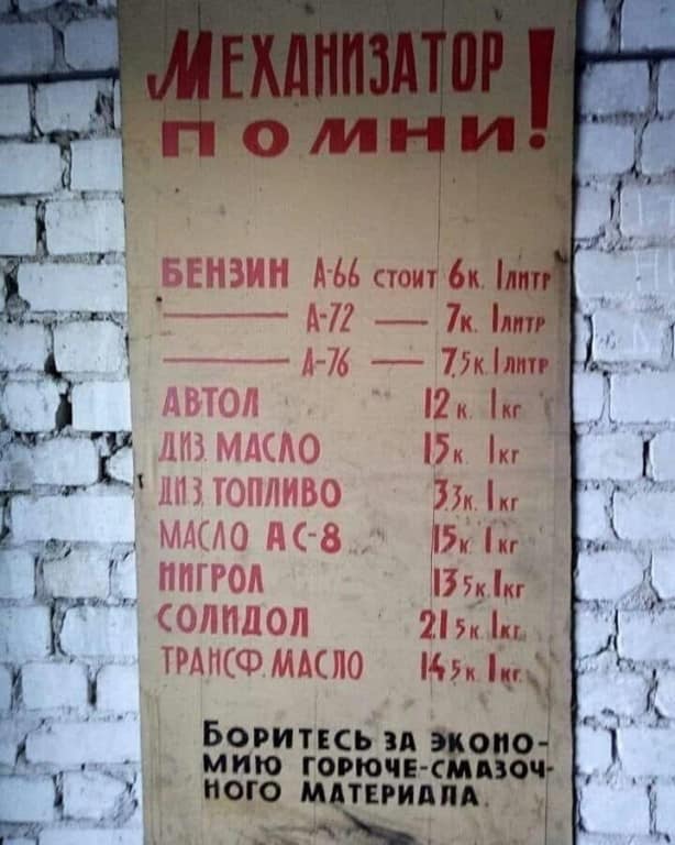 Цены на бензин и ГСМ во времена СССР